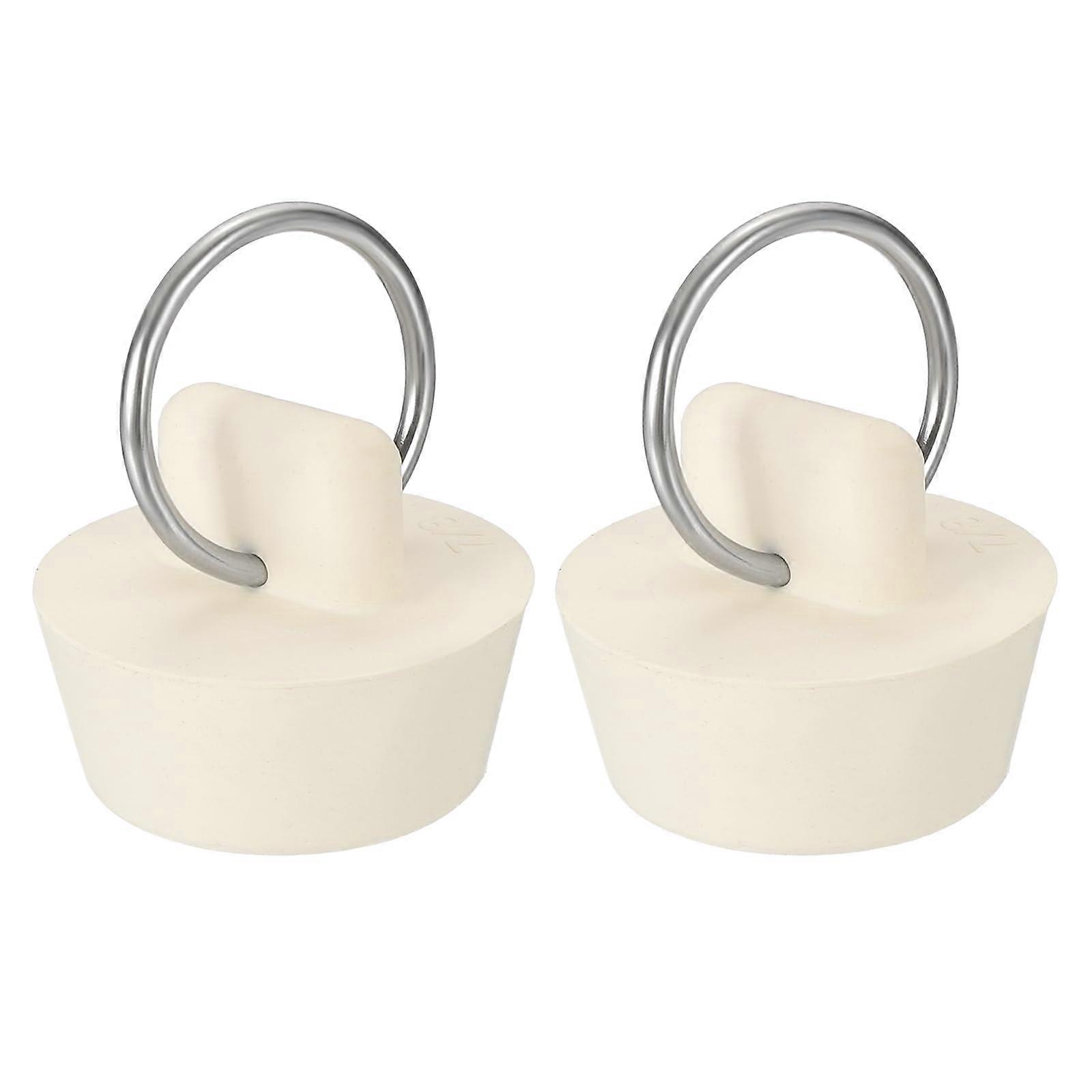 Bathtub and Sink Drain Stopper 2Pack White Rubber with Pull Ring Fits Standard Drains LeakProof