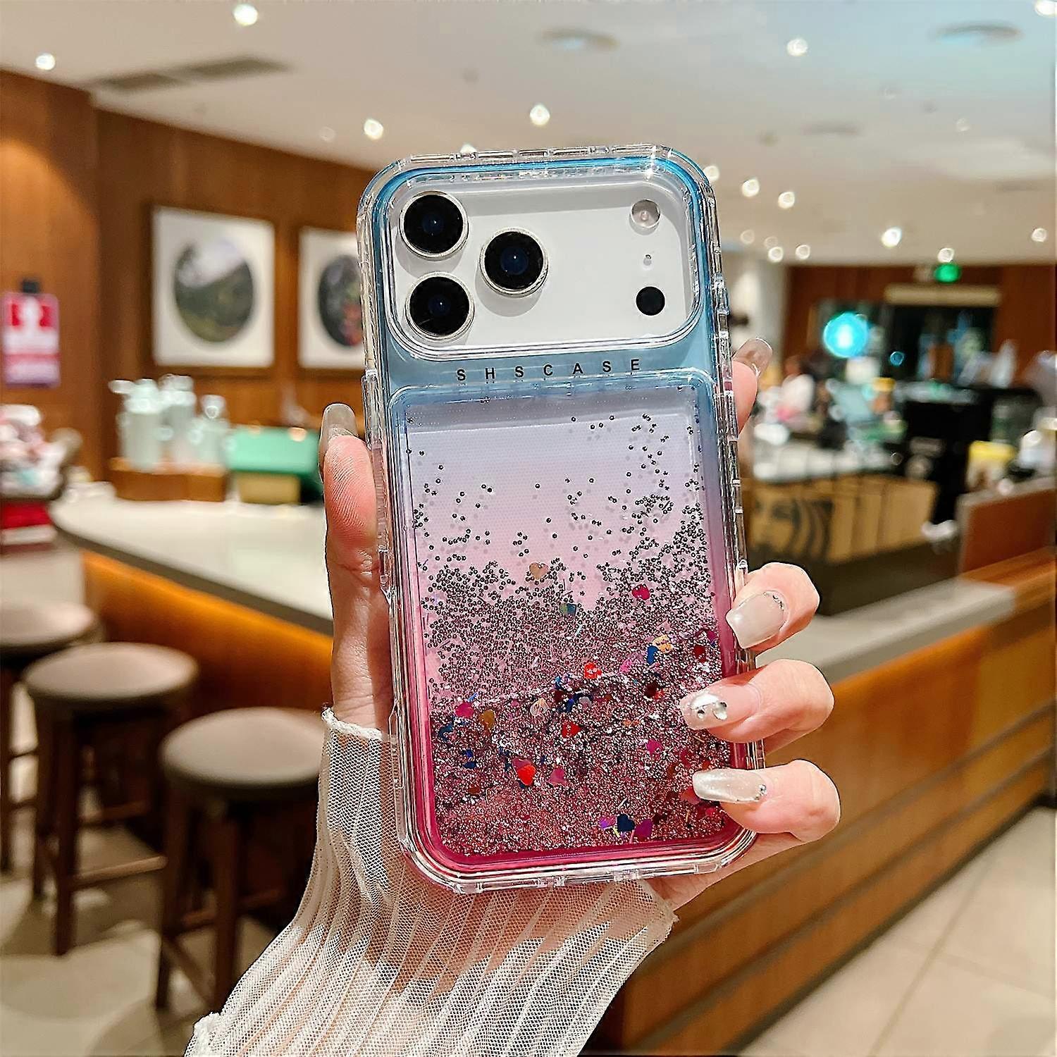 For iPhone 17 Pro Max Case Gradient Quicksand Liquid Flowing Sparkle TPU+PC Back Cover