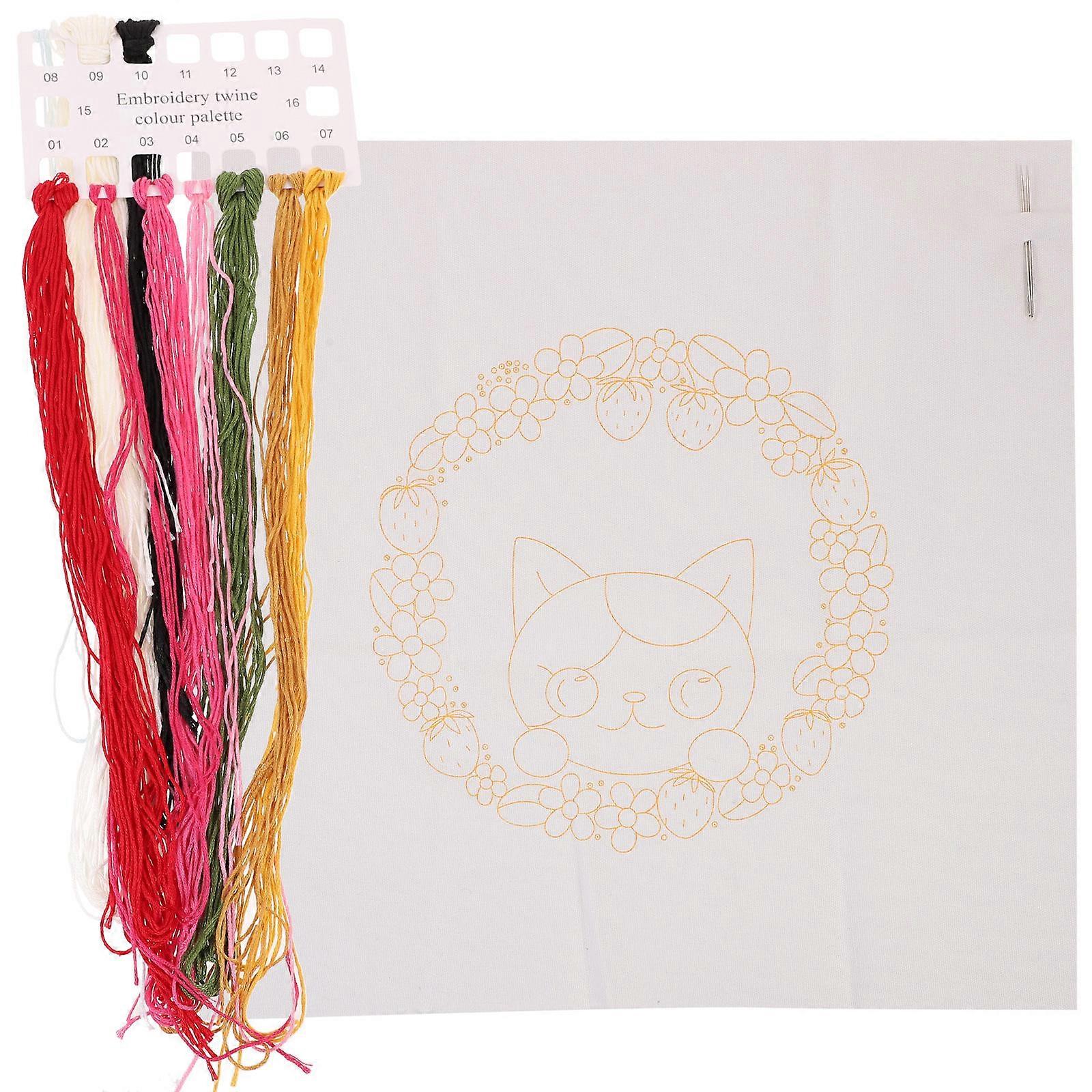 Cat Embroidery Kit Beginner Embroidery Kit for DIY Use Multi Color 1Set