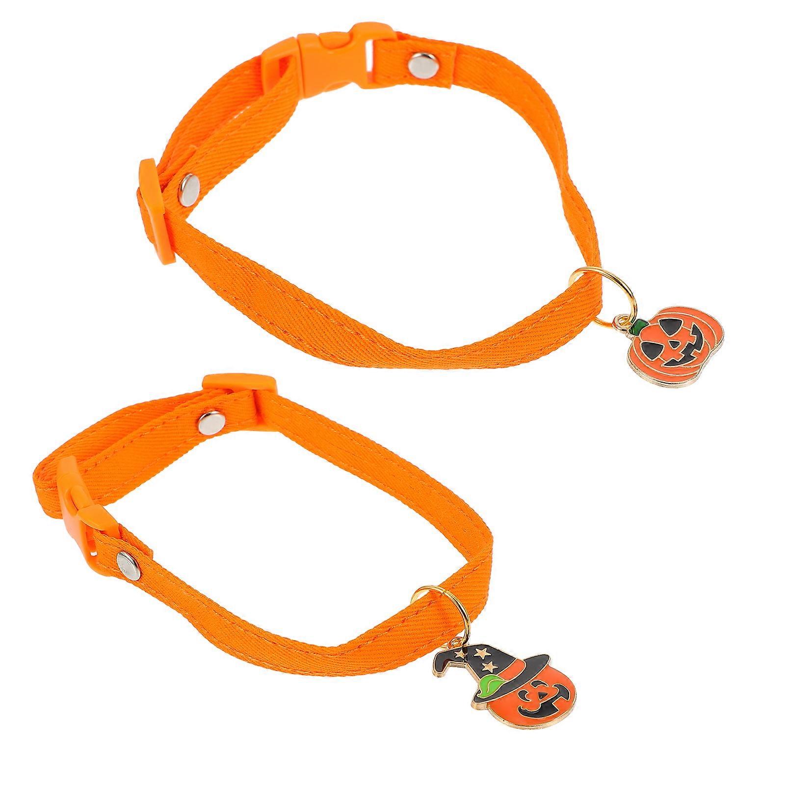 Adjustable Halloween Pet Collar Orange Neck Chain 6Pcs Set