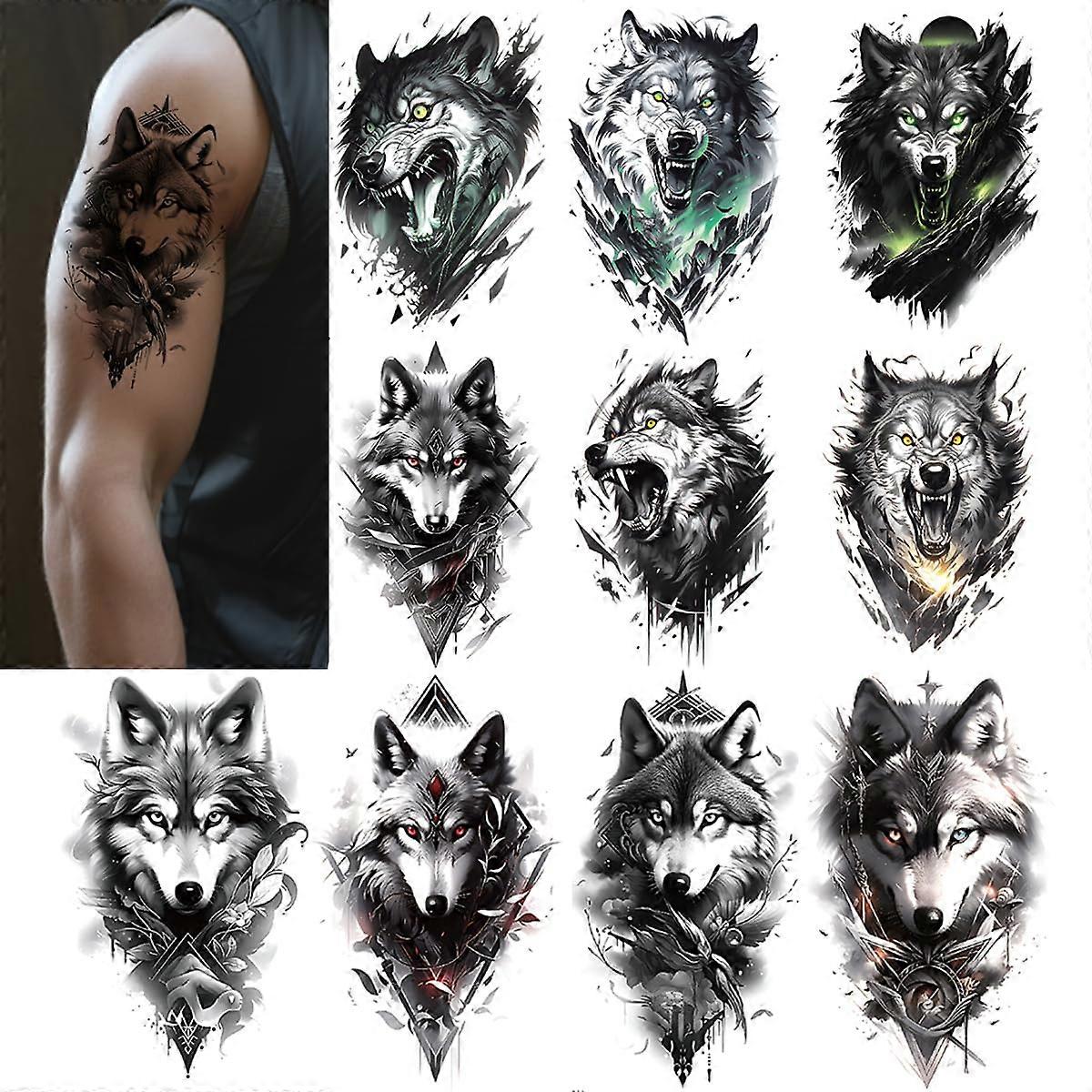 Large Realistic Wolf Temporary Tattoo Sheets for Adults Waterproof Easy Apply and Remove
