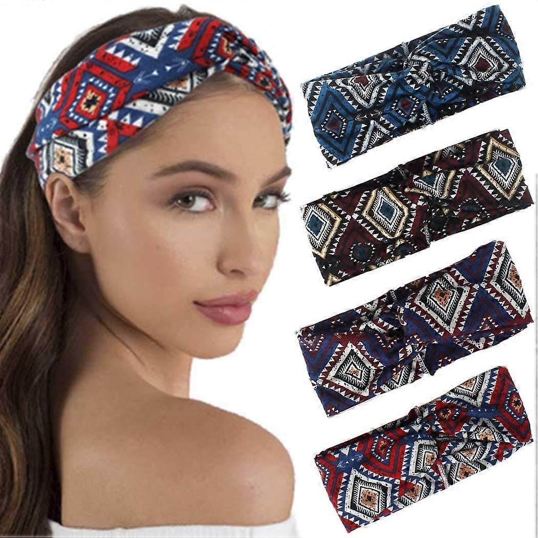 Boho Headbands for Women Elastic Cross Design Multiple Patterns Comfortable Hair Bands Set