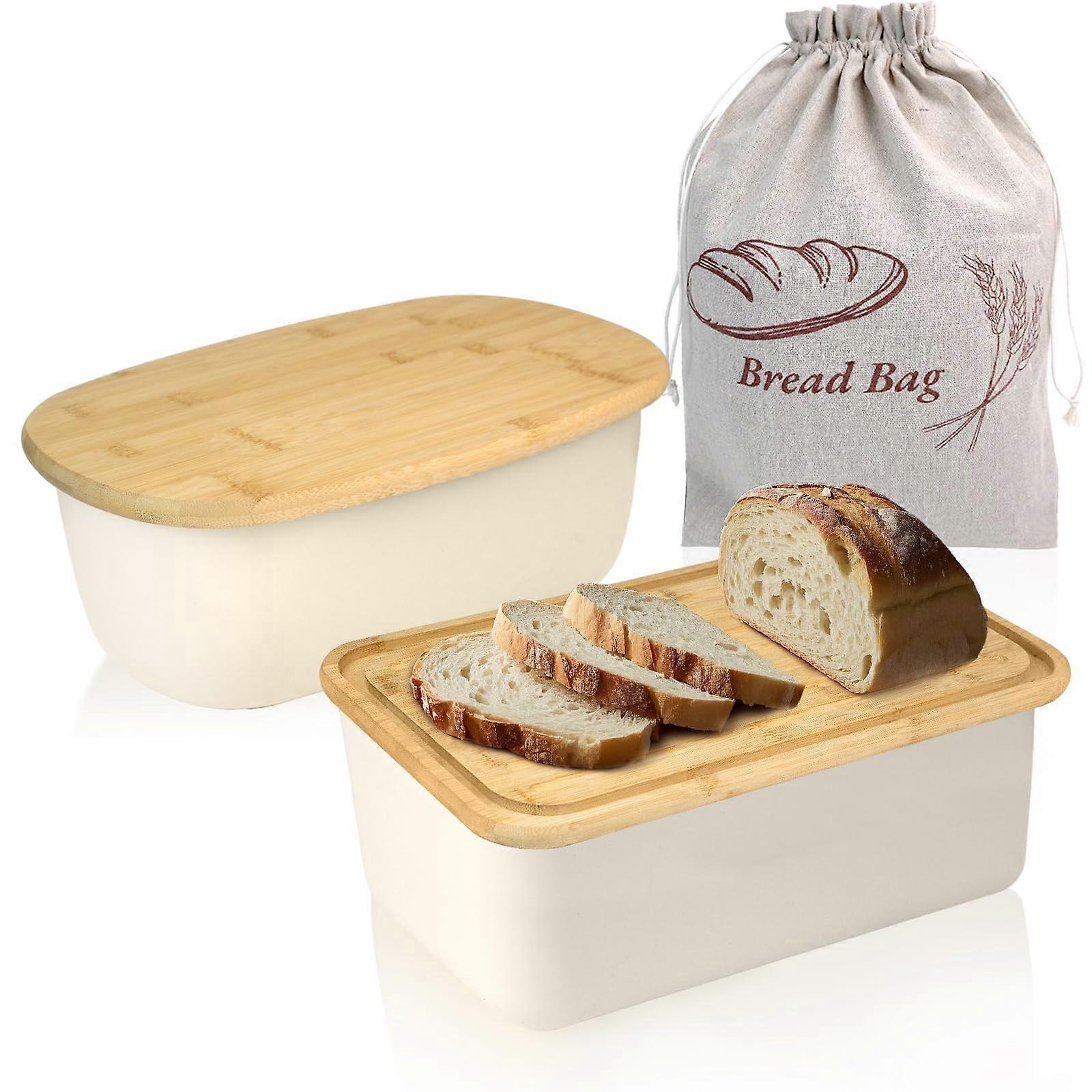 2 PCS Bamboo Bread Box with Reversible Cutting Board, Large Kitchen Bread Storage Container Set