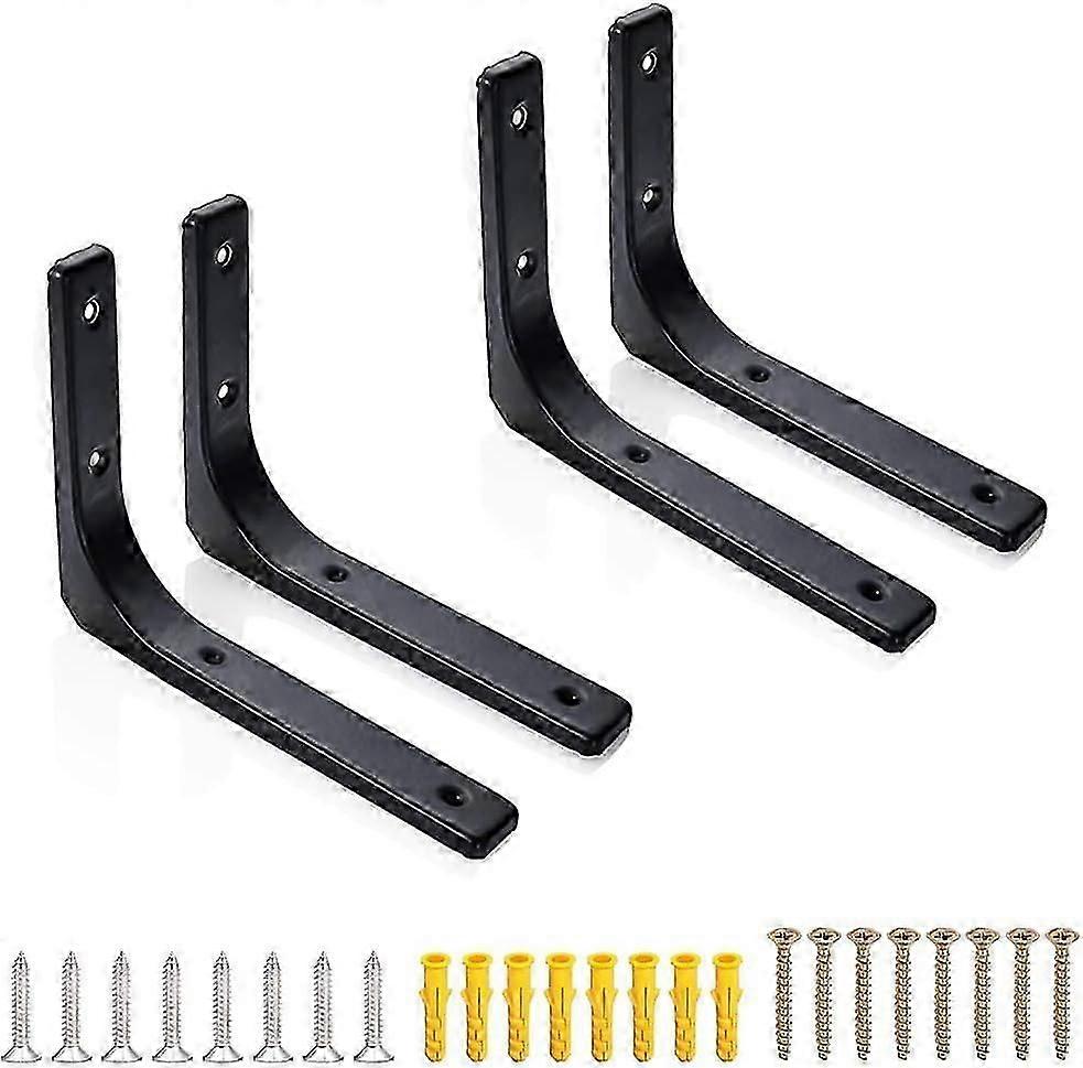 4Pcs Shelf Brackets 150mm Shelf Bracket, Black Wall Bracket Wall Mounting Bracket for DIY