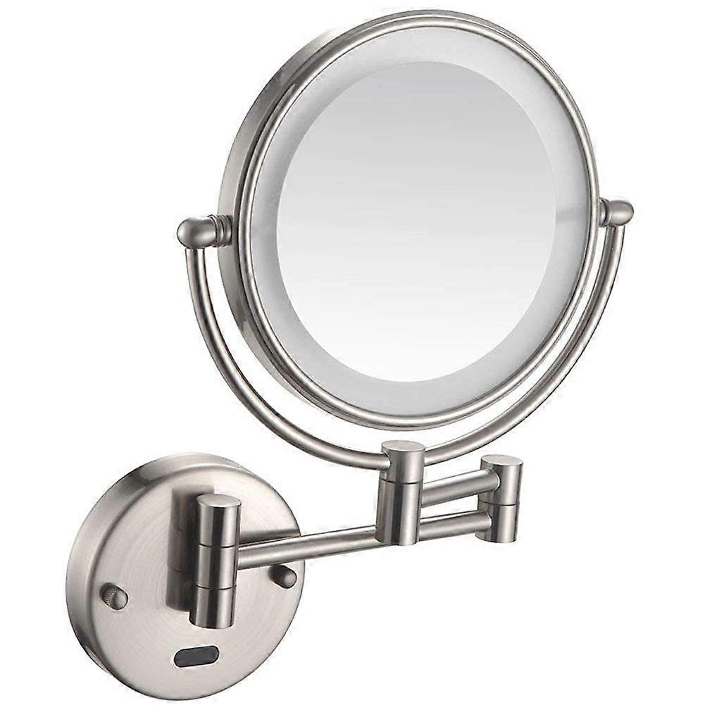 Wall Mounted LED Makeup Mirror with Smart Sensor Lighting, 8 Inch 5X Magnification, Extendable Arm
