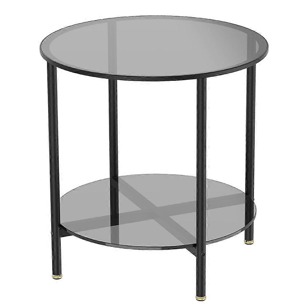 Luxury Round Side End Table 2 Tier Coffee Table Tempered Glass Tabletop Storage