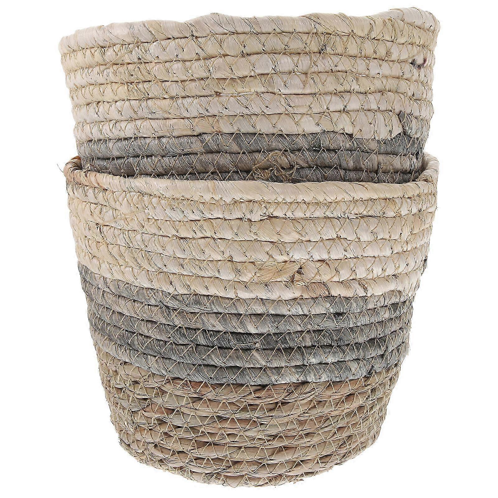 Woven Flower Baskets Straw Decorative Containers for Storage 2Pcs