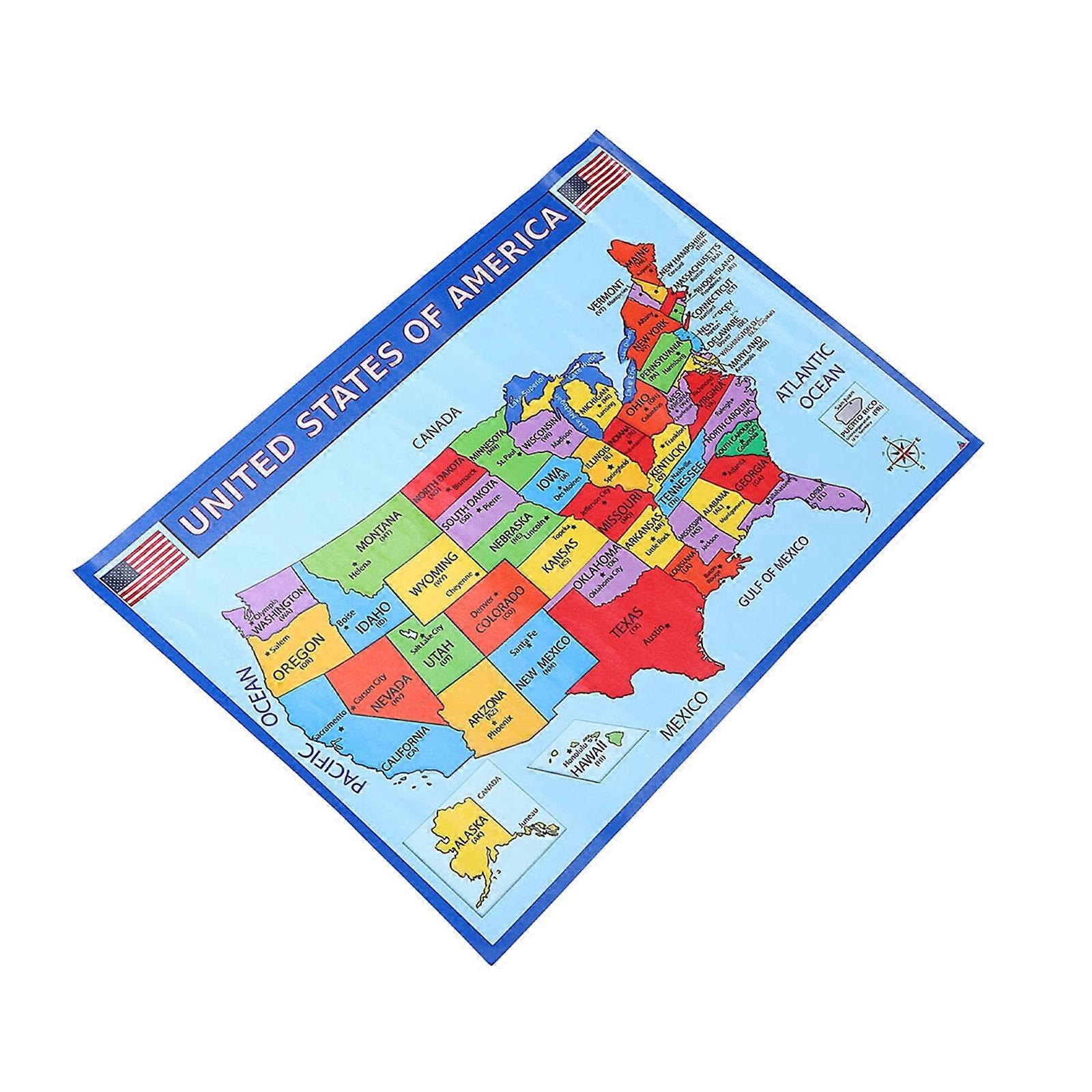 Usa Map Educational Classroom Poster for Geography Teaching Multi Color