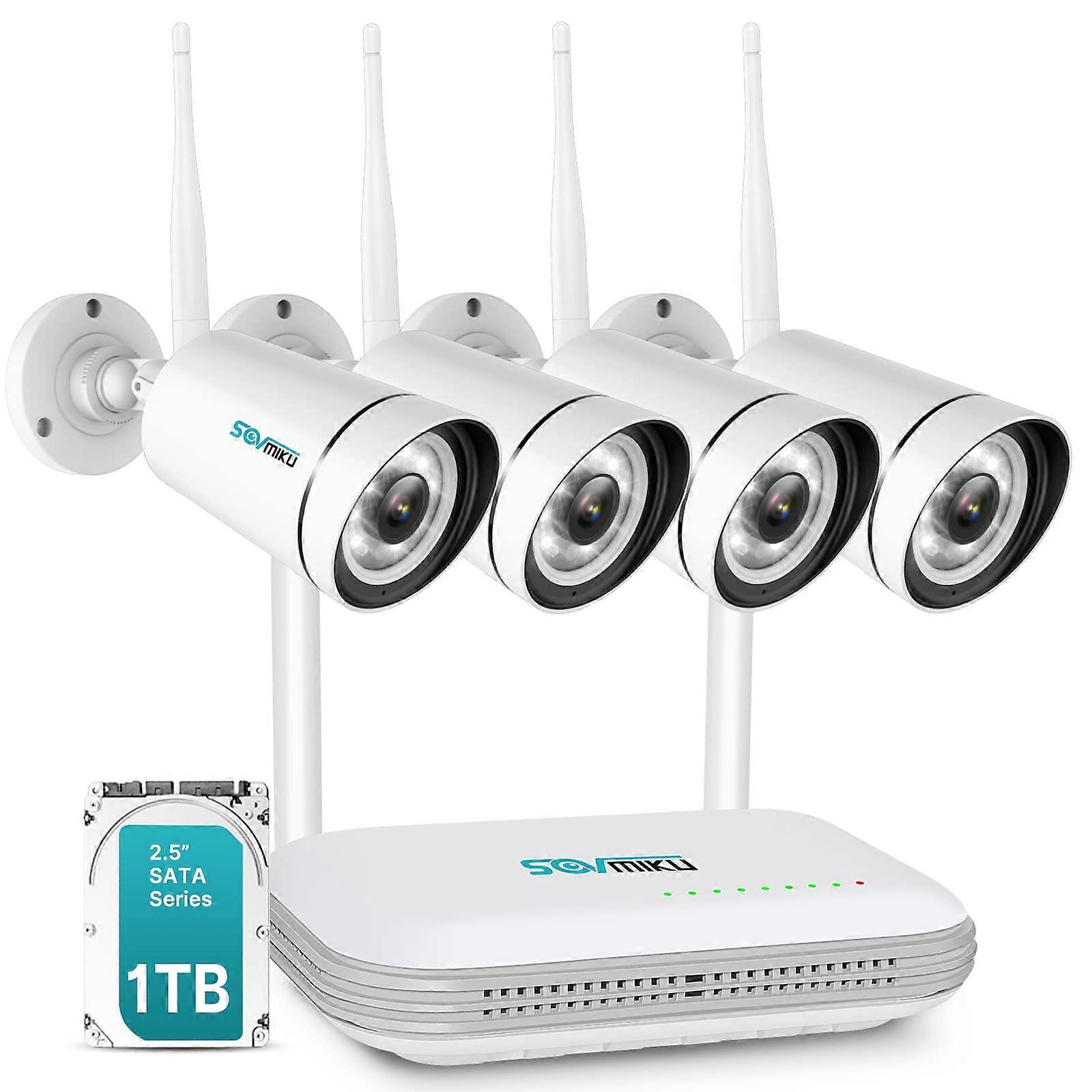 Wireless Security Camera System 8CH DVR with 4pcs 3MP Floodlight Cameras Face and Human Detection 1TB