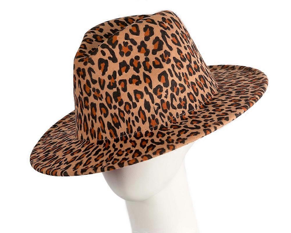 Leopard print flat brim fedora hat CU729