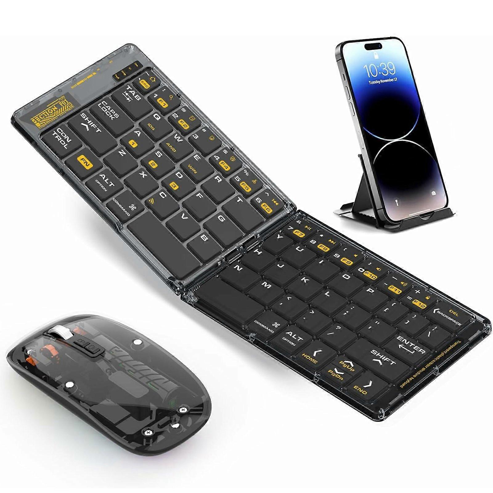 F01C Mini Foldable Bluetooth-compatible Keyboard Mouse Set with Phone Stand Rechargeable Wireless Tr