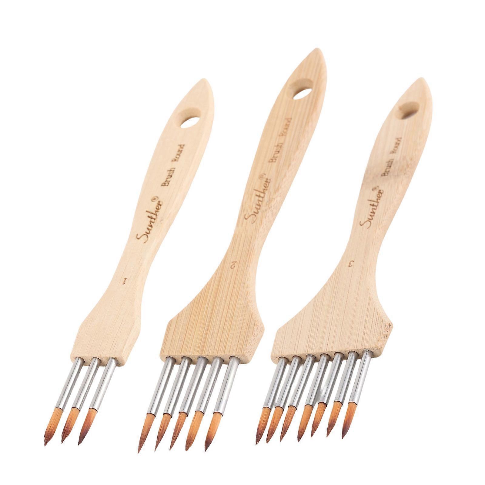 Ensemble de 3 pinceaux d'artiste à têtes multiples, manches en bois et poils en nylon doux, pour peinture à l'huile, aquarelle et acrylique multicolores.