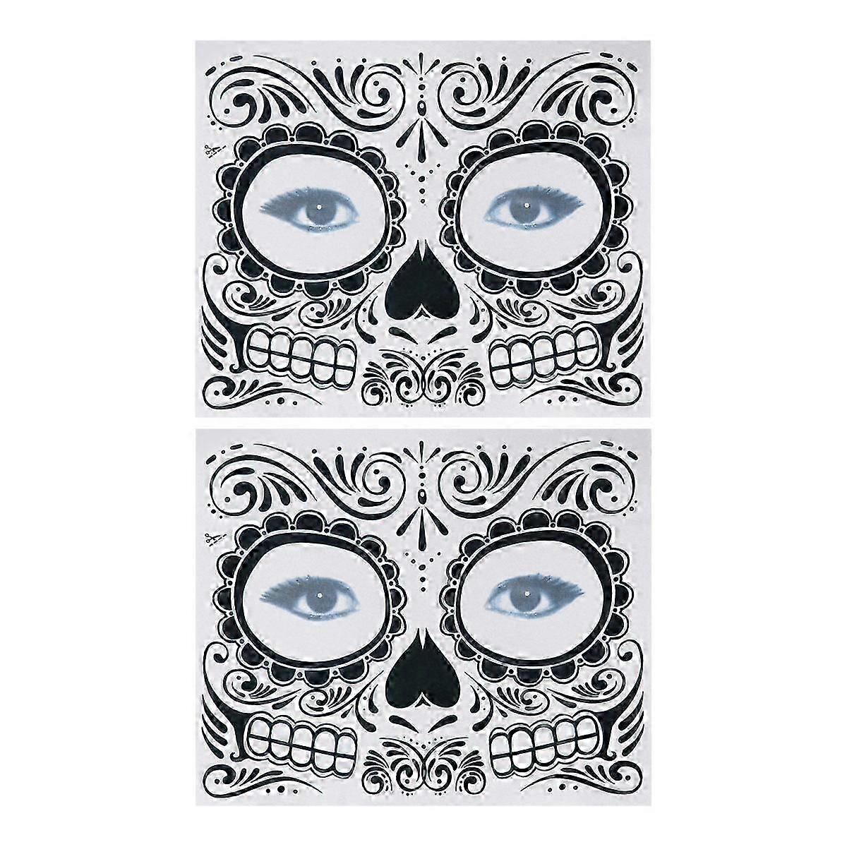 Skeleton Temporary Tattoos Waterproof Face for Decoration 2Pcs