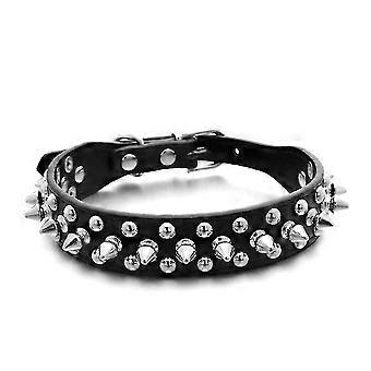 Spiked Studded Leather Dog Collar With Leash, Rivet Pu Leather Dog Collars For Pit Bull,black