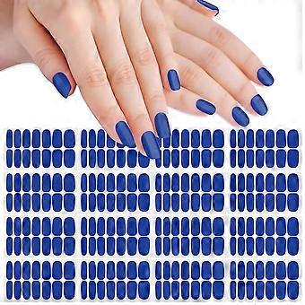 Blue Gel Nail Polish Strips for Women, Self Adhesive Nail Wraps, No UV Lamp Needed, 16 Sheets with Nail File