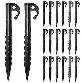 Conjunto de 20 estacas de plástico reforçadas para barraca, ideais para camping e jardim.