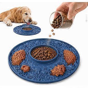 1 Pack Silicone Slow Feeder Dog Bowl Anti-Slip Pet Licking Mat blue silicone slow eating bowl. Perfect for wet food, treats, and anxiety relief