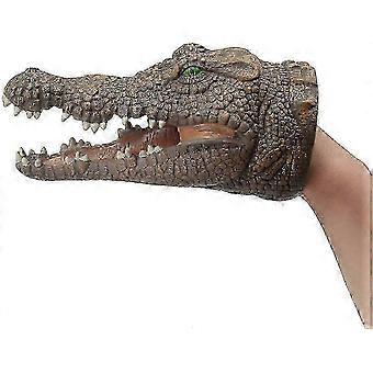 Burattino a mano a forma di coccodrillo, realizzato in materiale morbido e flessibile.