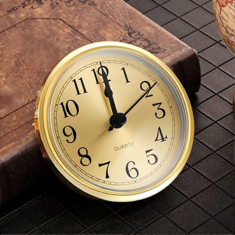Gold 90mm Quartz Clock Movement Insert with Clear Arabic Display for DIY Clock Replacement