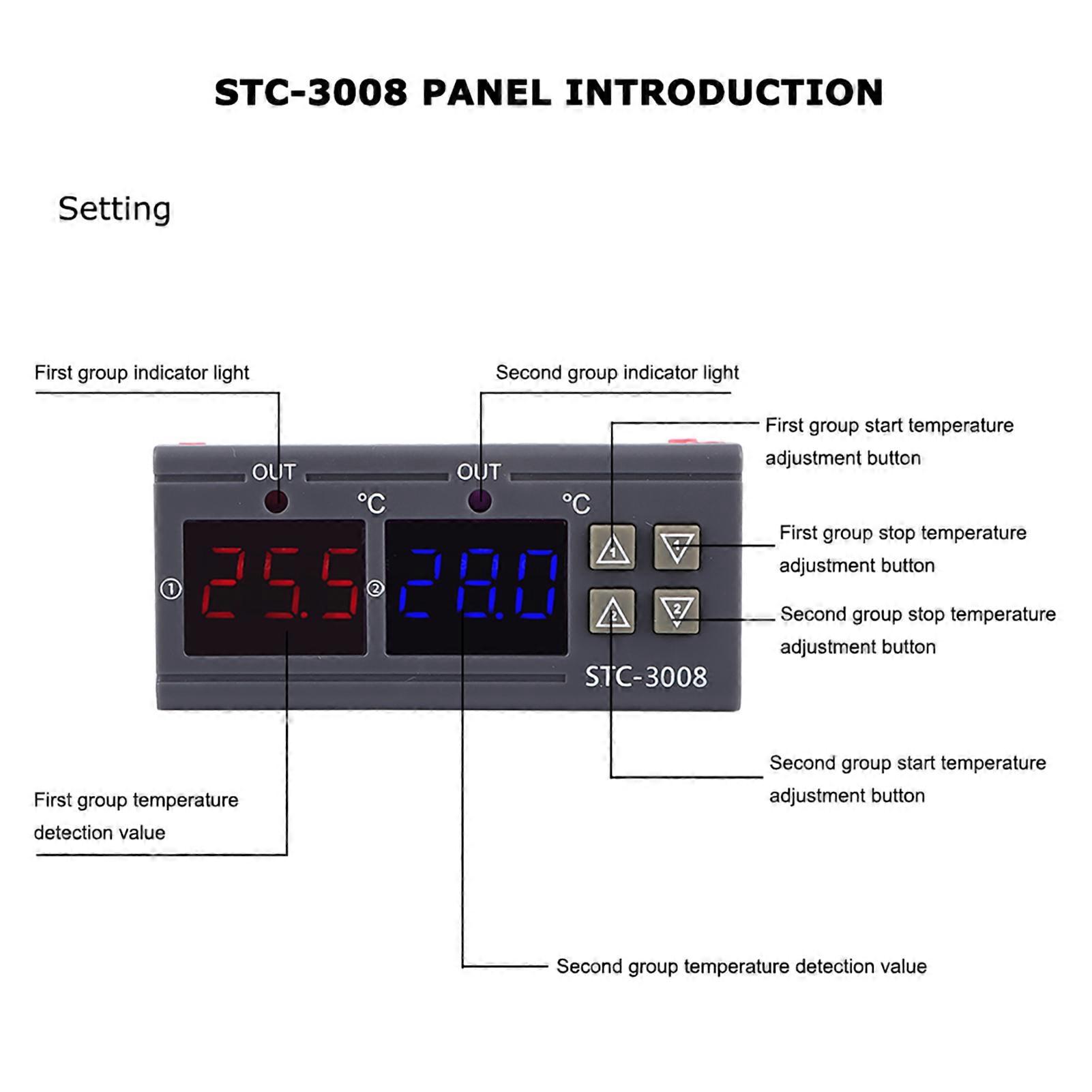 Digital Intelligent Thermostat Adjustable Temperature Controller Switch with Dual NTC (12V)