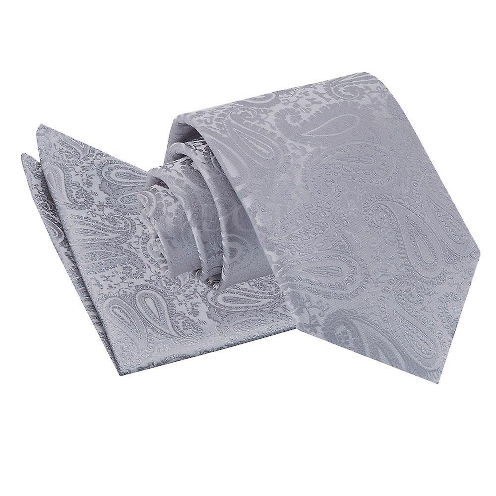 Silver Paisley Tie and Pocket Square Set