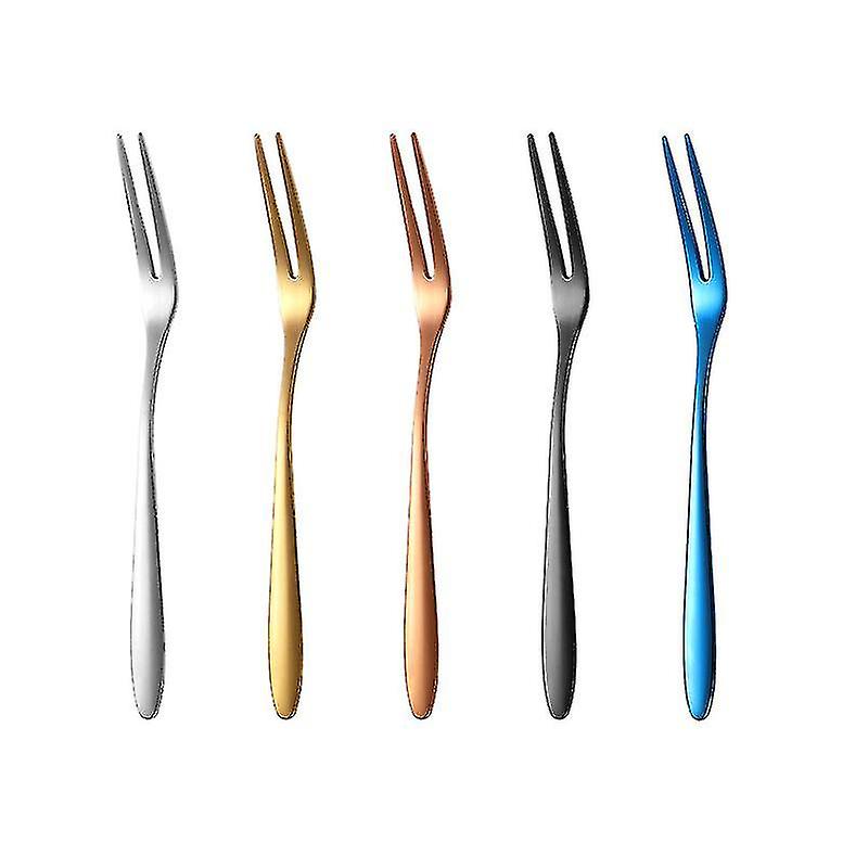 Wuzhou Batı Gıda Snack Fork, Kek Salatası Çatal, Otel Malzemeleri İş Partisi Ev Batı Sofra Takımı (5 adet, Gümüş + altın + gül Altın + siyah + mavi)