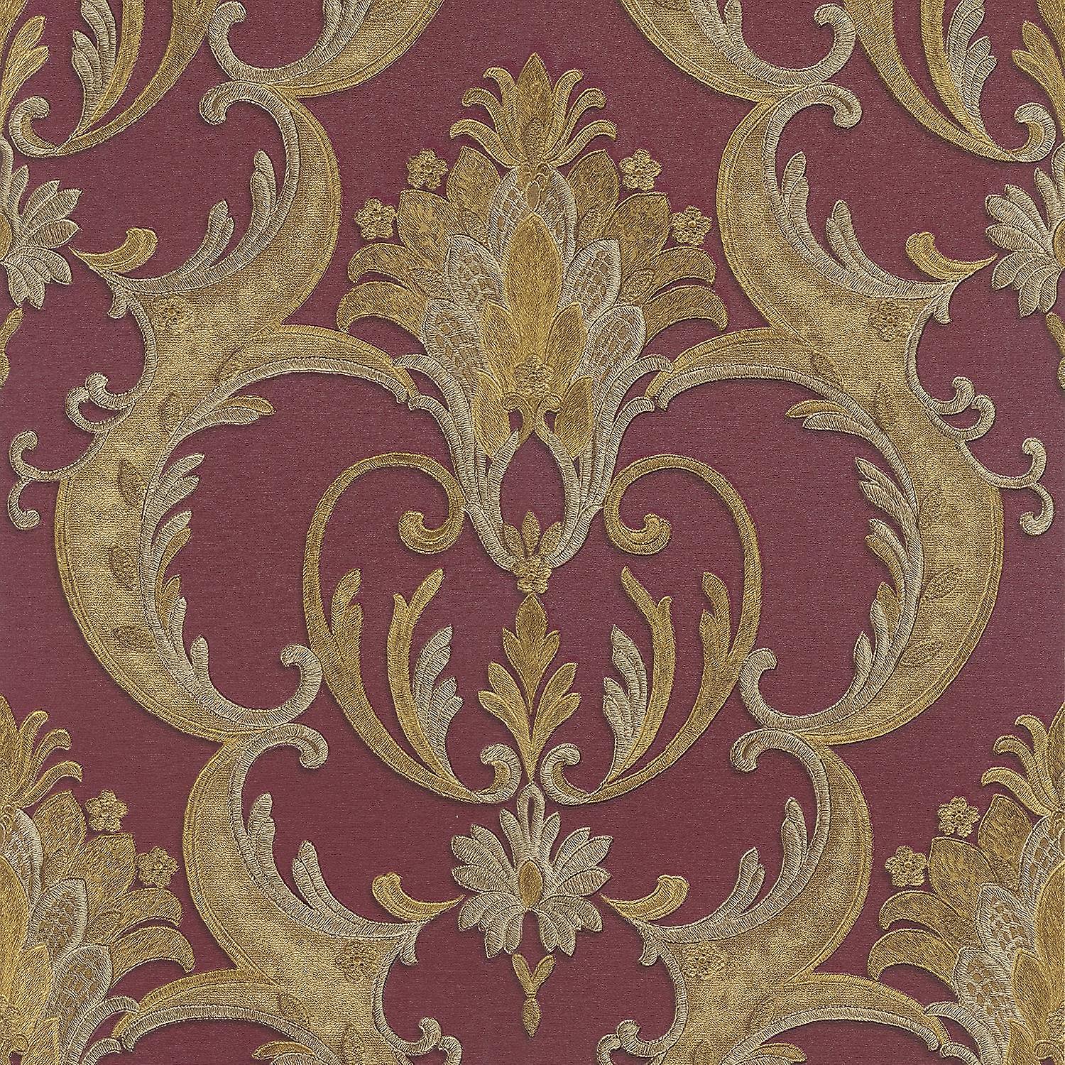 Debona Modern Damask Red Gold Wallpaper
