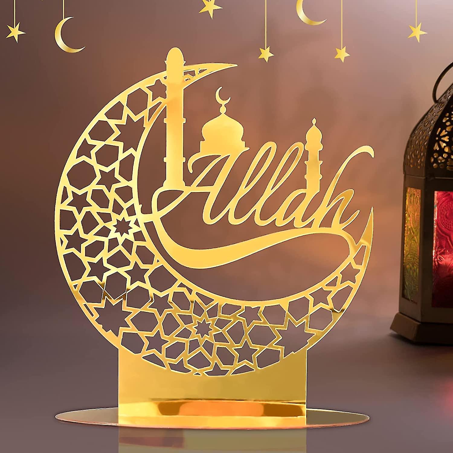 ديكور عيد مبارك ، طاولة أكريليك ذهبية زينة عيد مبارك ، زينة نجمة القمر الرمضانية مهرجان المسلمين الإسلامي