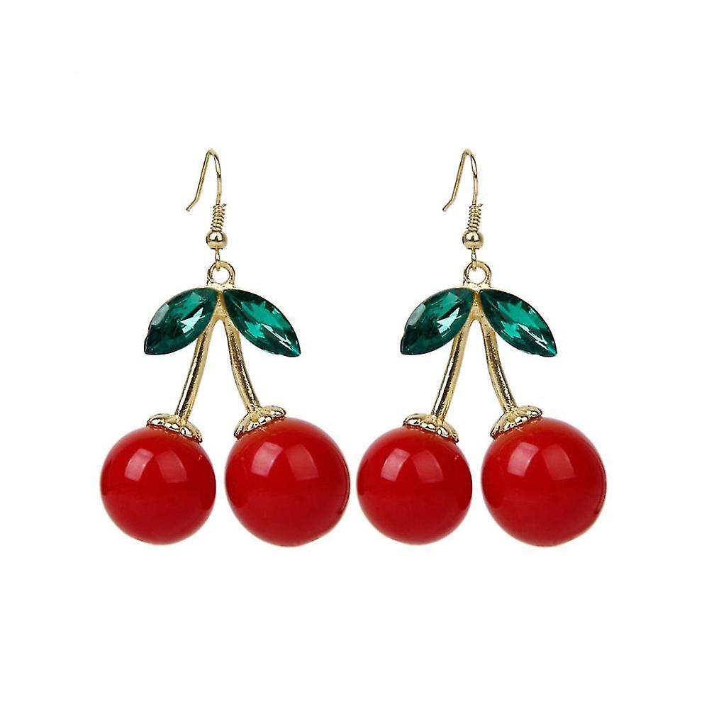 1 Pair Cherry Drop Dangles Rhinestone Ear Studs Earrings