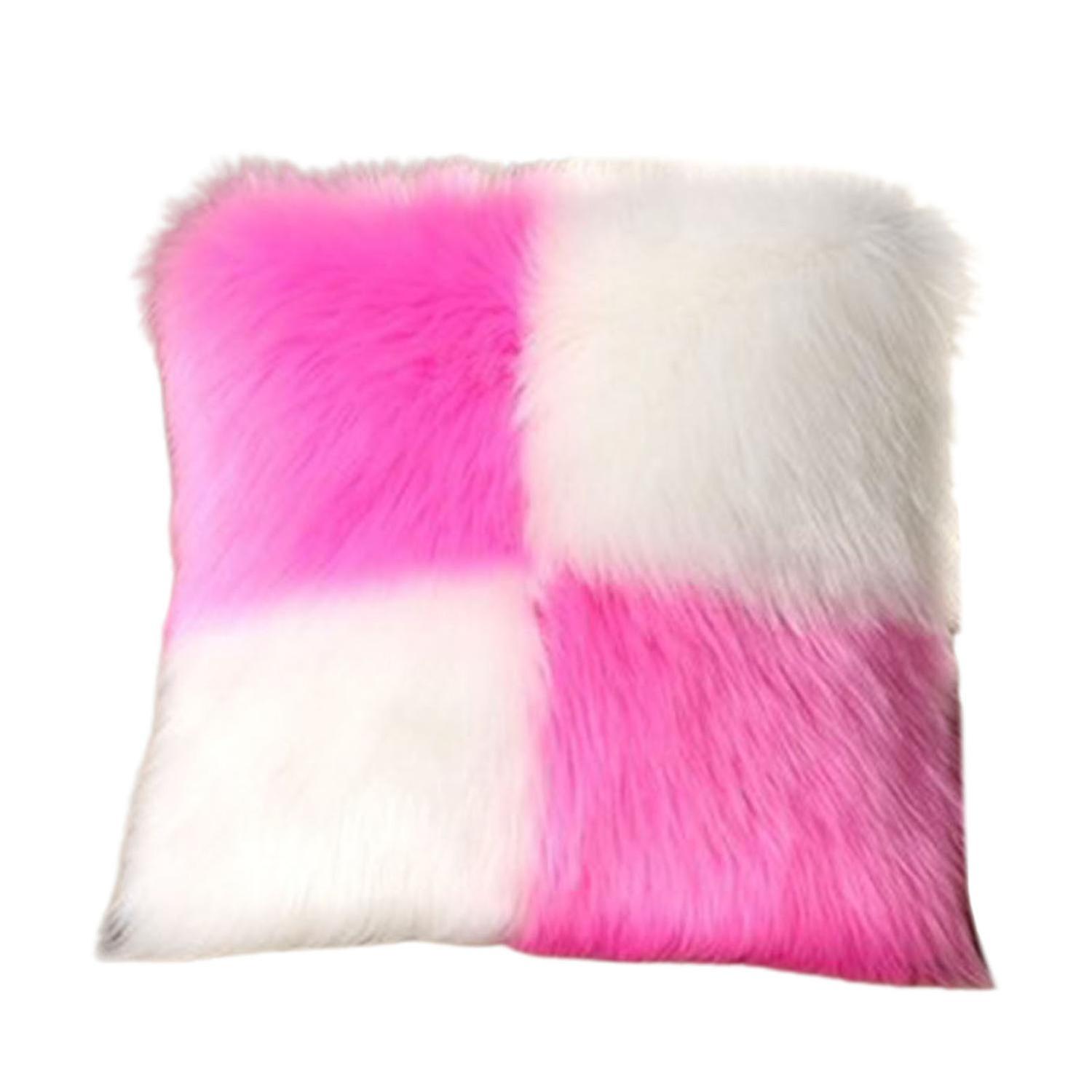 ZHOUBA Square Pillow Case Washable Hidden Zipper Soft Texture Splicing Design Plush Pillow Cushion C