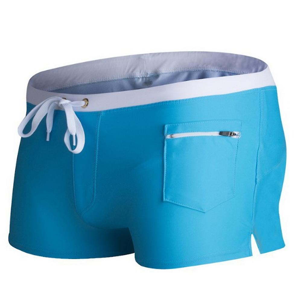 Men Swimwear Color Block Drawstring Swimming Trunks Surf Board Boxers Shorts