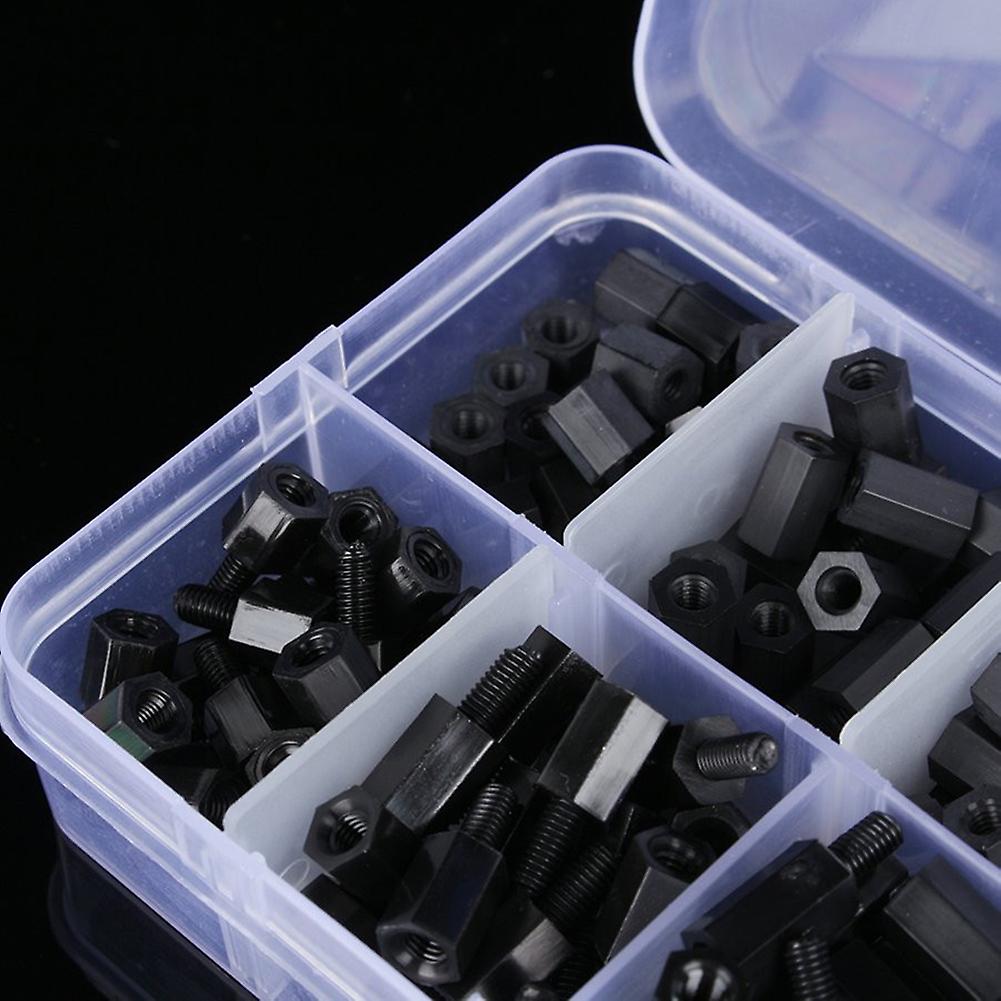 300pcs M3 Black Nylon Spacers Screw Nut Assortment Kit