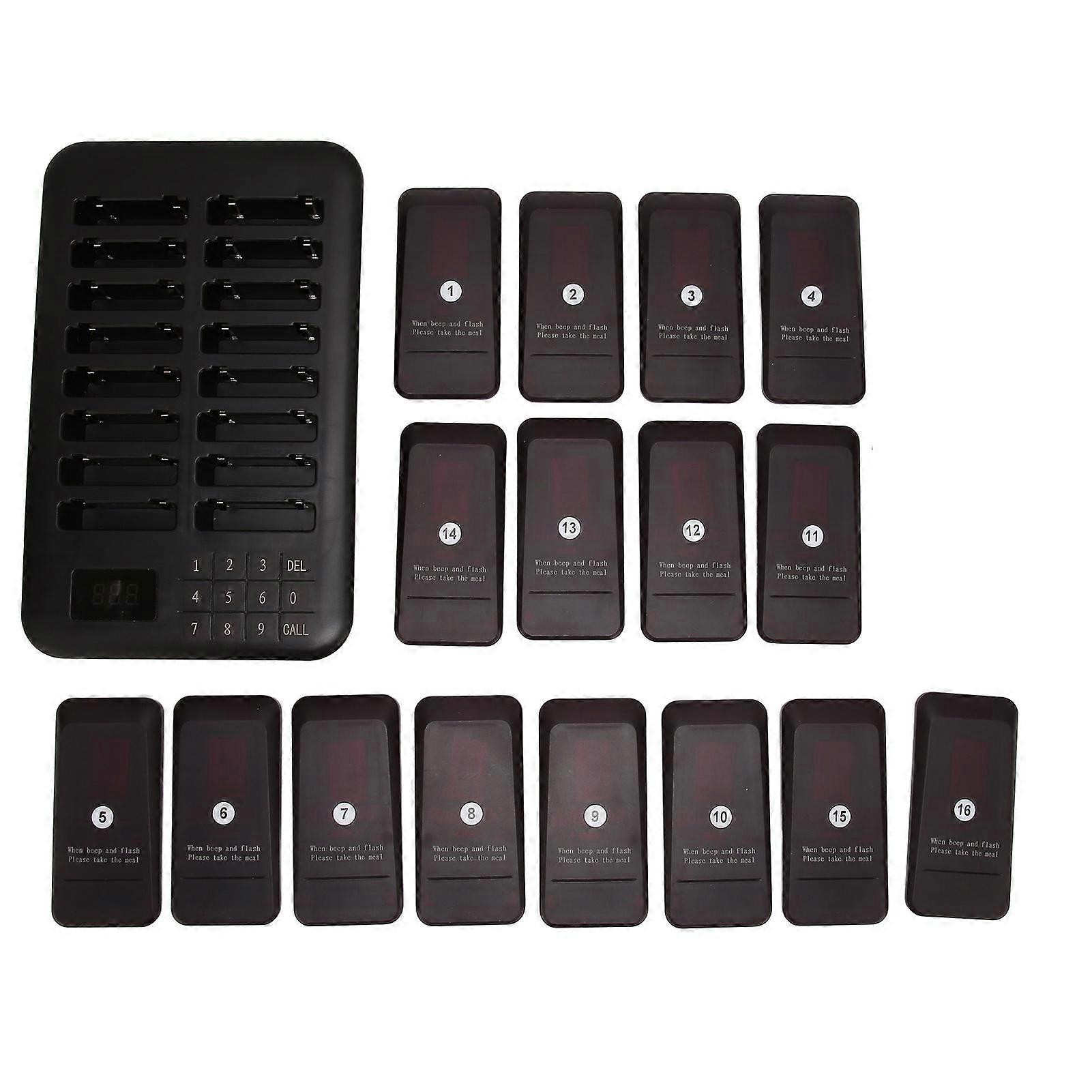 Wireless Calling System 1 Host 16 Pagers 800m Waterproof US Plug