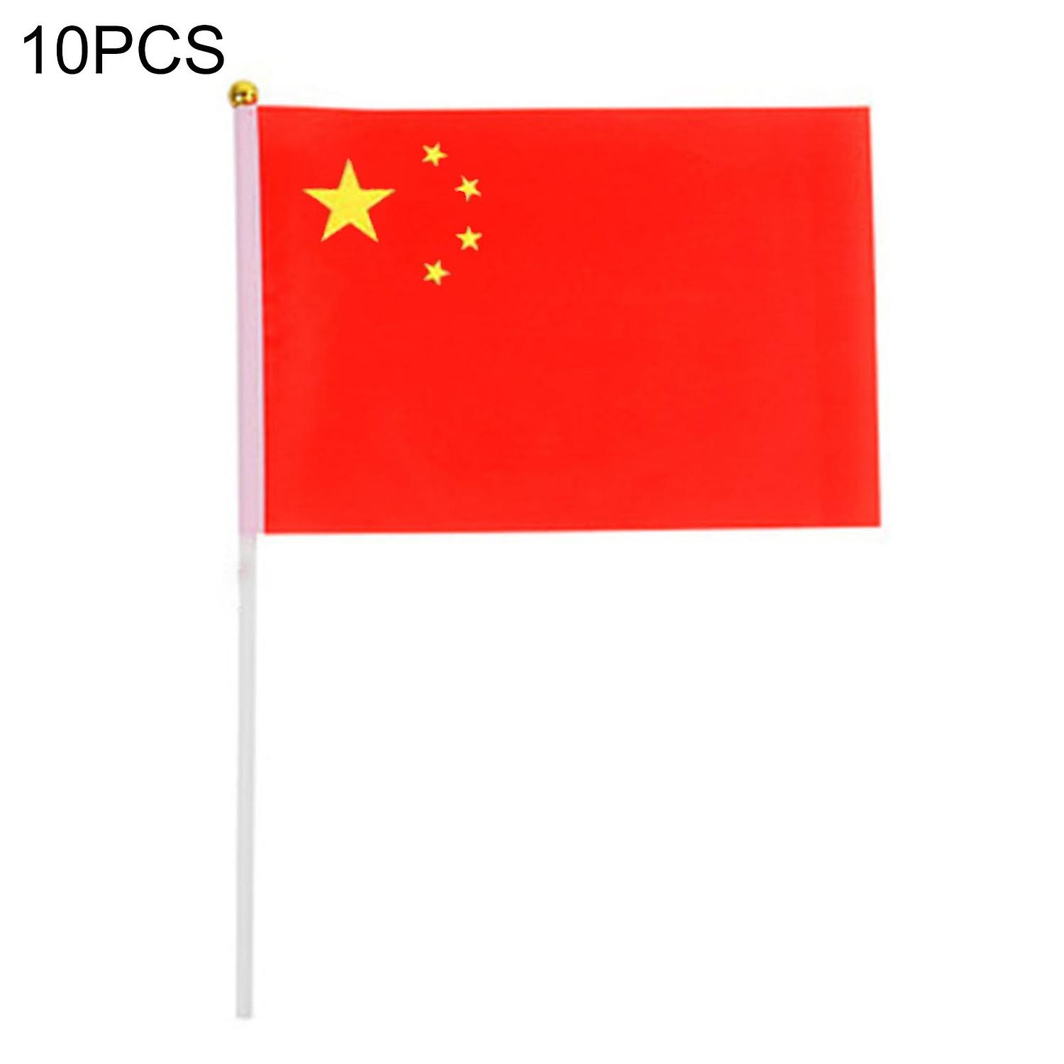 10Pcs China Hand Waving Flag Two Sides Printed Red Polyester Classic Elements Small China National