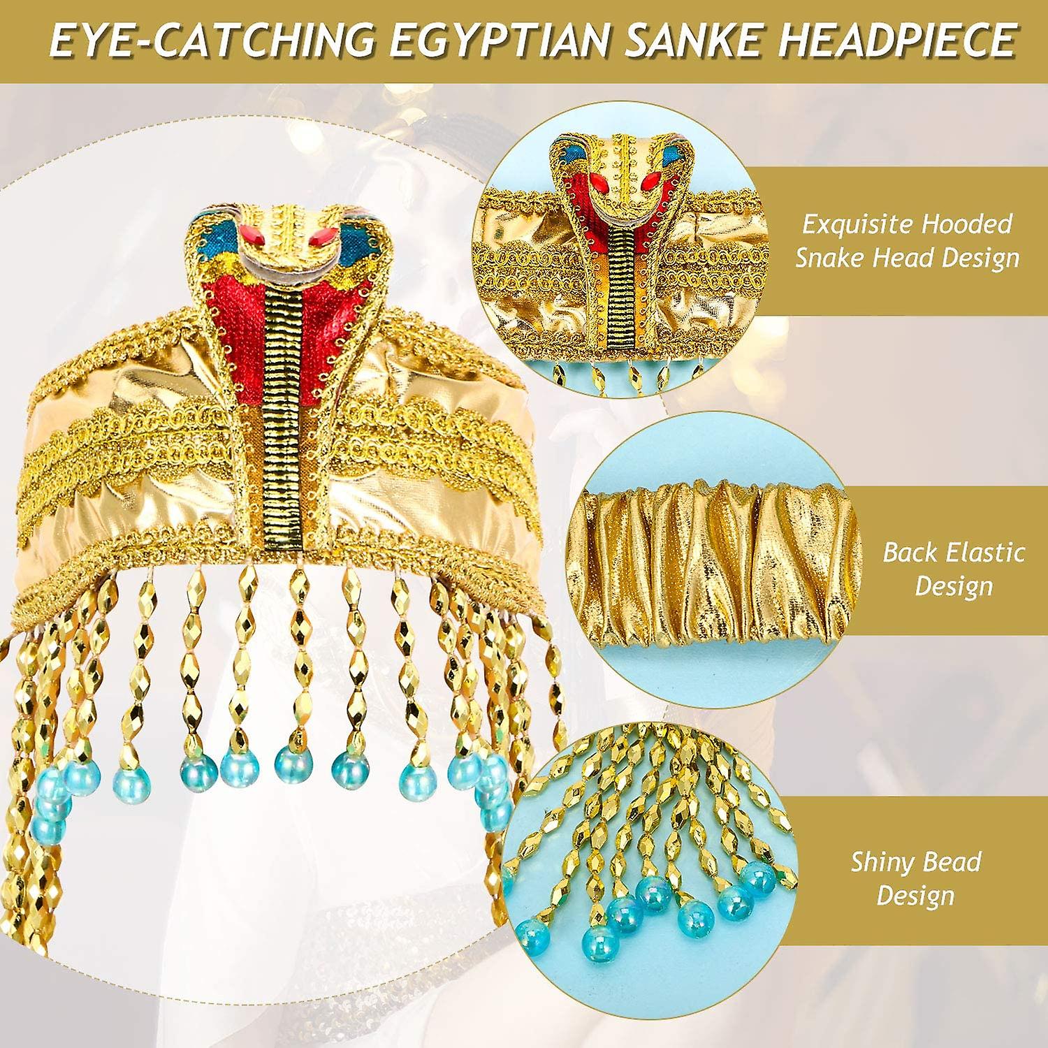 Ciieeo Fascia Per Capelli Con Serpente Egiziano – Copricapo Per Halloween, Cosplay E Feste In Maschera