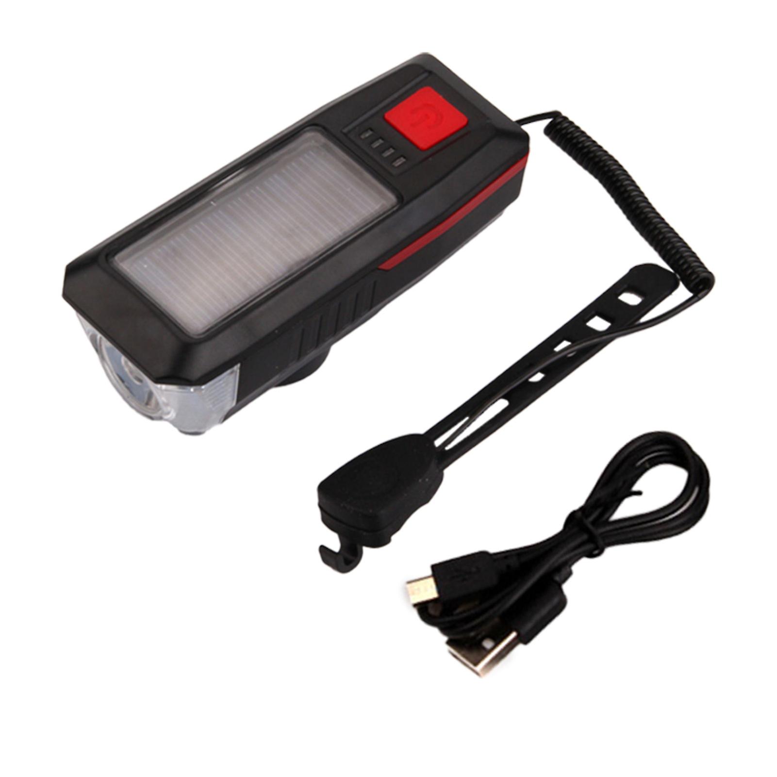Solar Bicycle Light with Horn USB Rechargeable 3 Mode Mountain Bike LED Headlight with 5 Mode Bell Waterproof 2000 mAh N