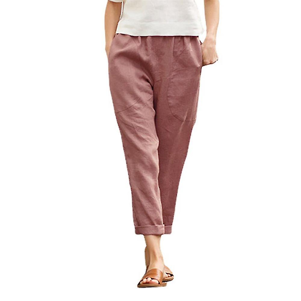 Women Pants Summer Casual Solid Cropped Trousers With Pockets