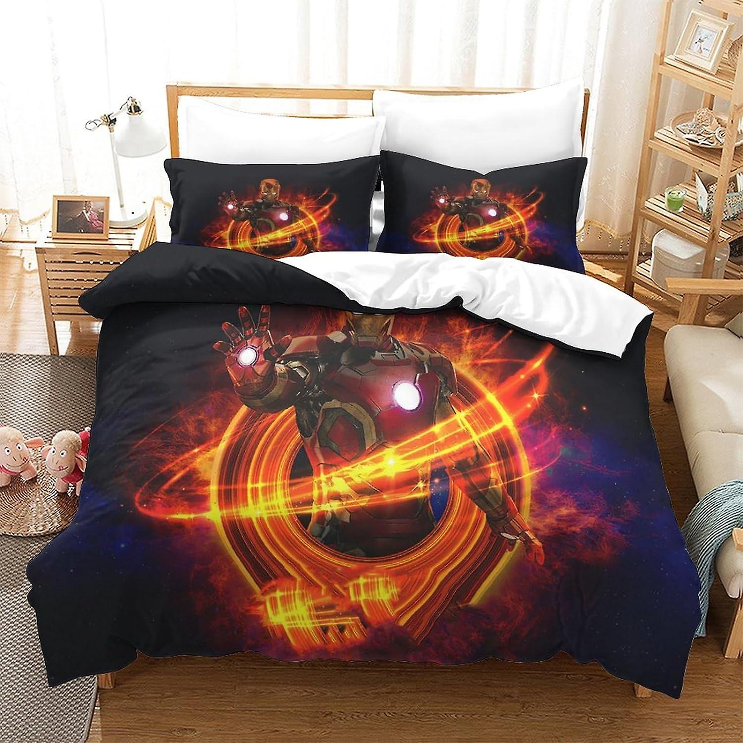HOUKIG Duvet Cover Set Iron Man Children's Bedding Sets Boys Girls 3D Printed Duvet Cover Superheroes Bedspread Duvet Cover Bedroom Collection 3 Piece