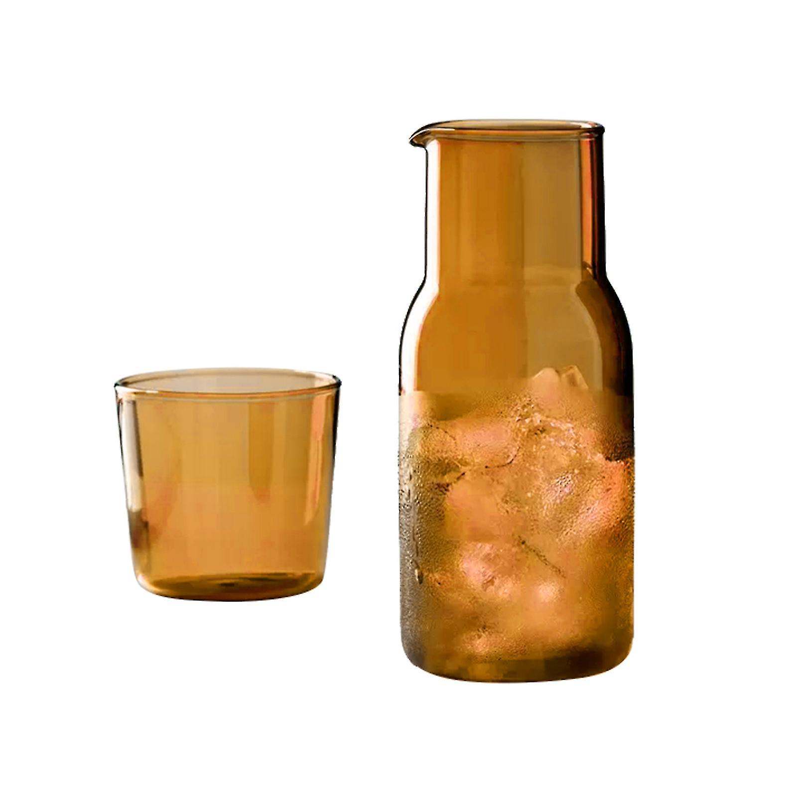 Bedside Glass Carafe With Glass Lid/ Tumbler Water Cup Juice Milk Pot Drinkware