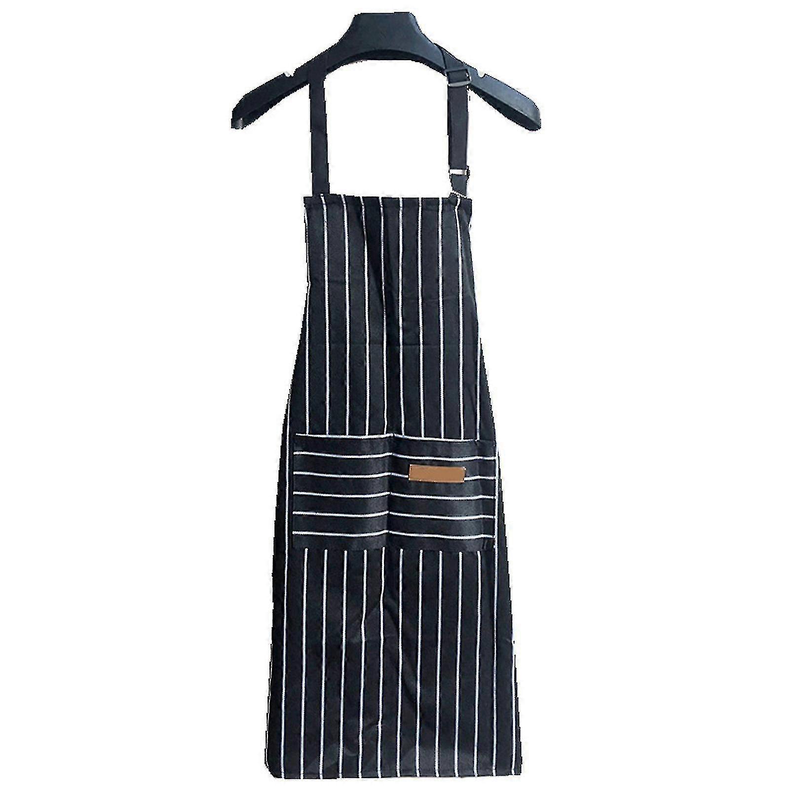 Black Strip Design Adjustable Chef Apron for Men and Women with 2 Pockets (2 Pcs)