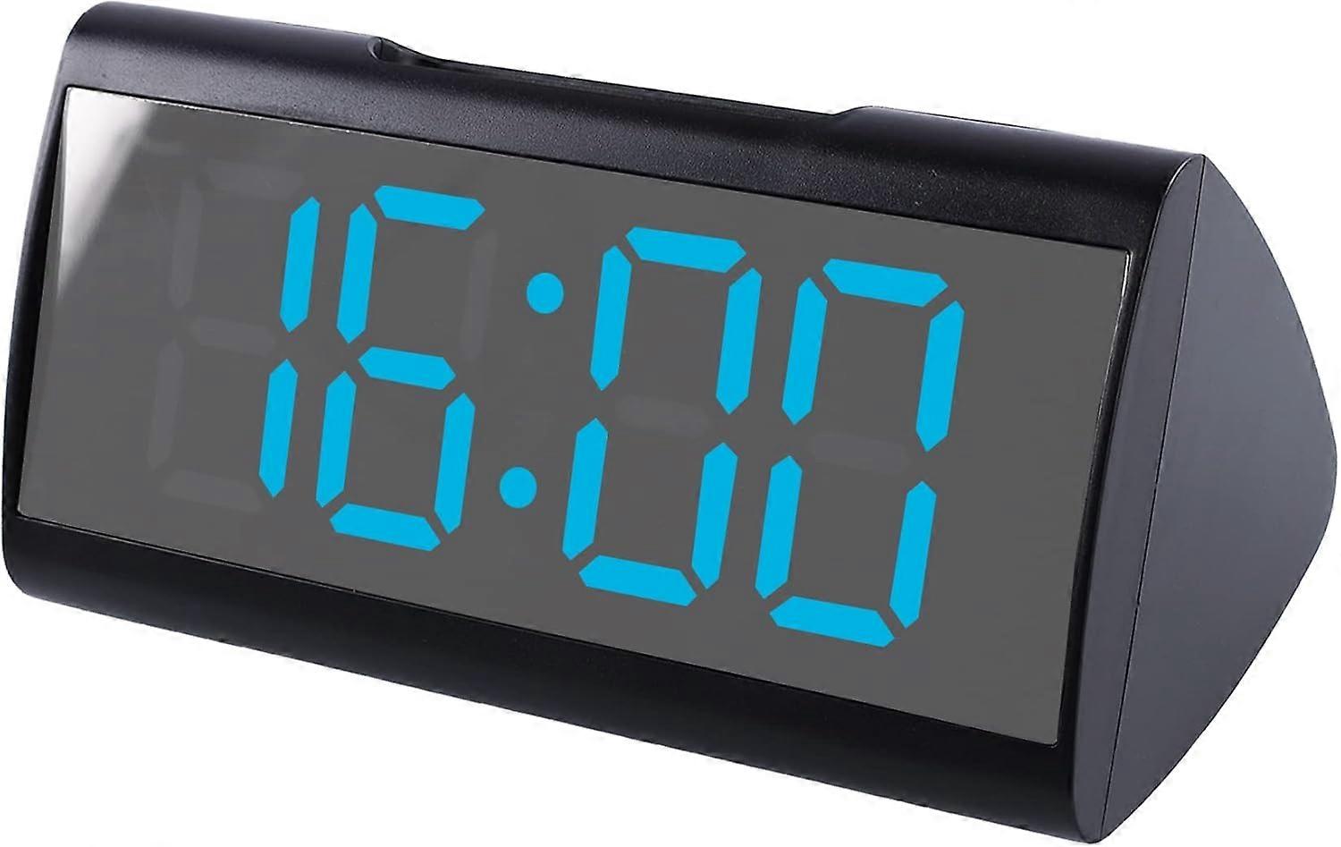 Digital Alarm Clock for Bedroom 6.2" Large LED Mirror Screen 2 Modes Brightness Temperature Nightlight Snooze USB Powered and Battery Powered (Blue)