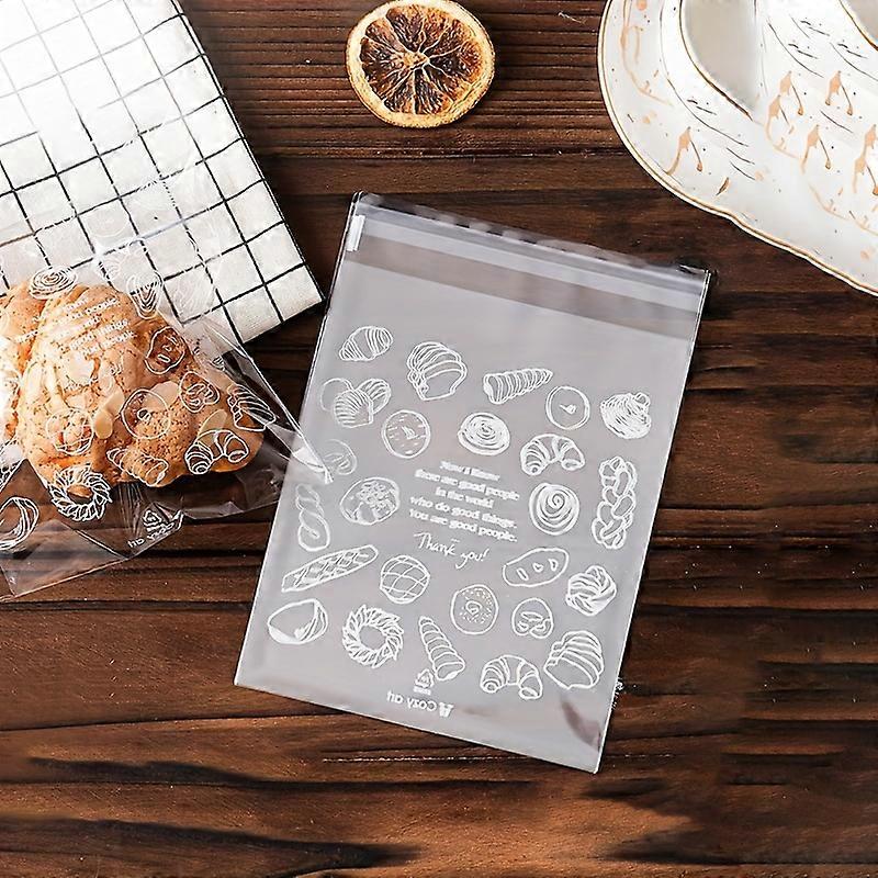 100個、パンバッグ、トーストバッグ、パンラッピングバッグ、粘着バッグ、ベーキング食品フルーツ包装、ドーナツ、ビスケット粘着シールバッグ、ホーム