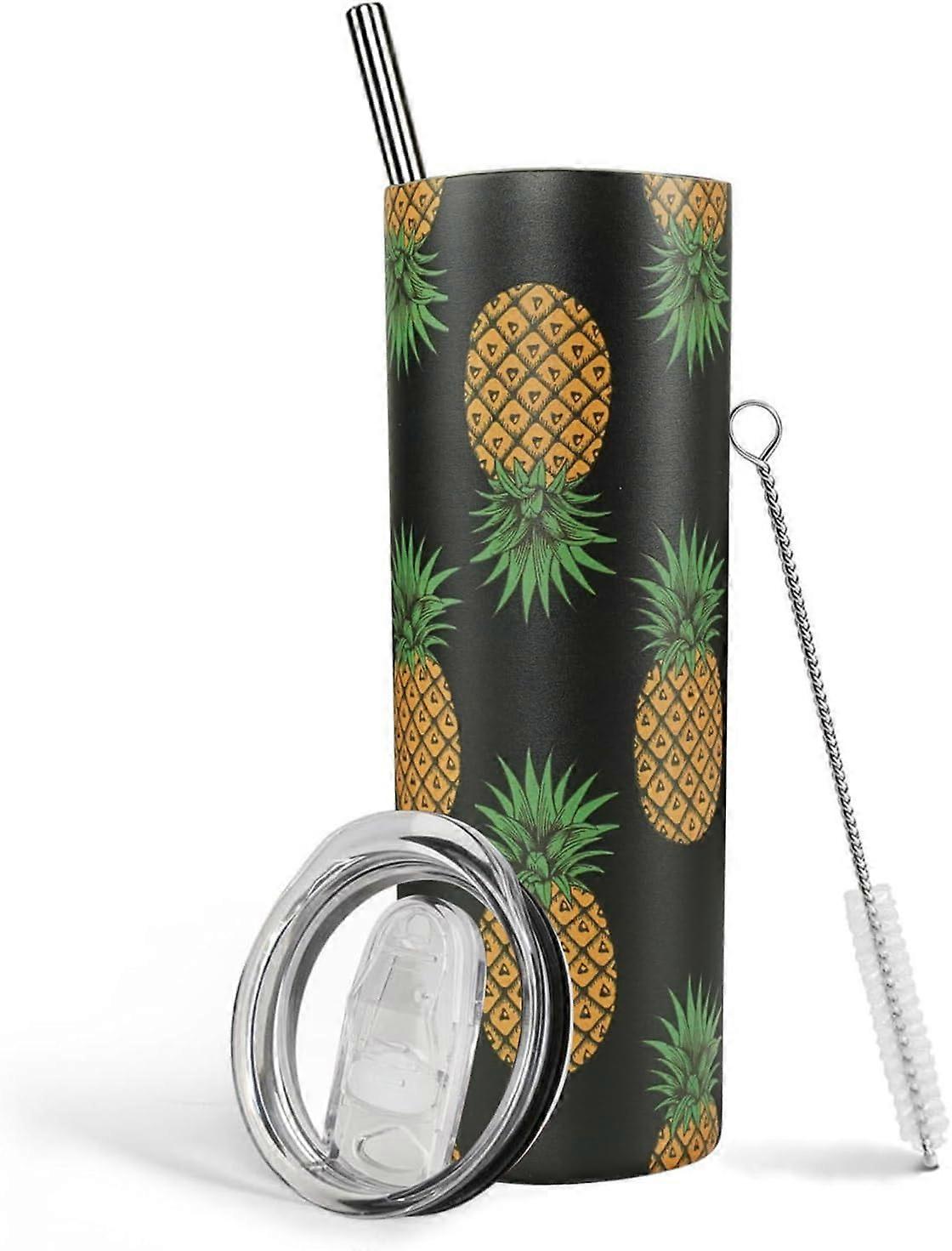 Pineapple Gifts for Women Pineapple Tumbler With Lid and Straw Insulated Stainless Steel Skinny Tumbler 20oz Pineapple Cups Upside Down Pineapple Wate