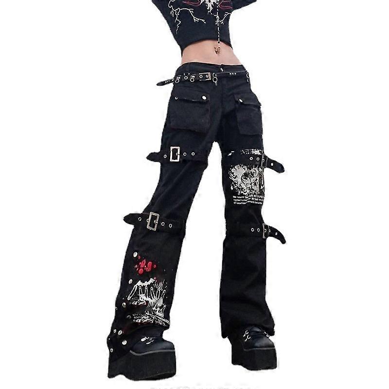 Y2k Pants Black Buckle Loose Jeans Cas