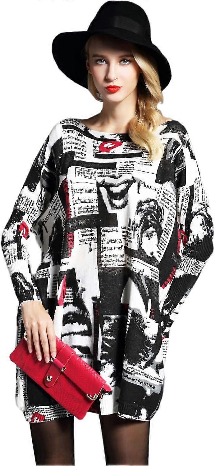 Damen-Strickpullover mit Graffiti-Kunstdruck, lässig, modisch