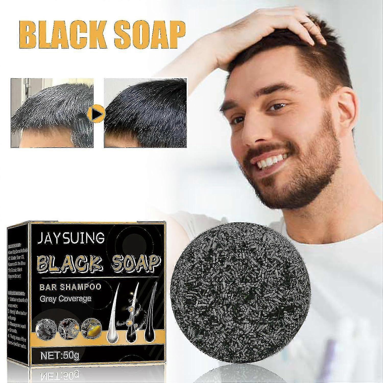 Jaysuing Zwarte Zeep Voor Haar, Zwarte Zeep Bar, Grijze Dekking Bar Shampoo, Zwarte Haar Zeep Bar Voor Mannen & Vrouwen (1 Stuks) 3 stuks -3380758730488