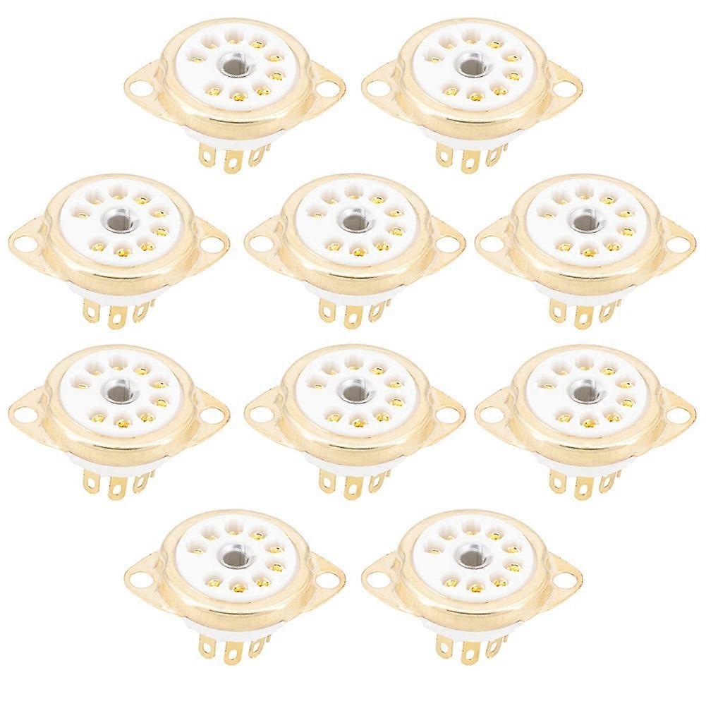 10PCS Ceramic B9A Gold-Plated 9Pin Vacuum Tube Socket Panel Chassis Mount for ECC81 ECC82 ECC83 EL8