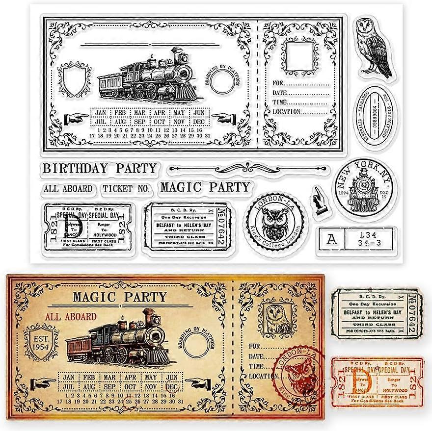 1Sheet Vintage Train Ticket Silicone Clear Stamp