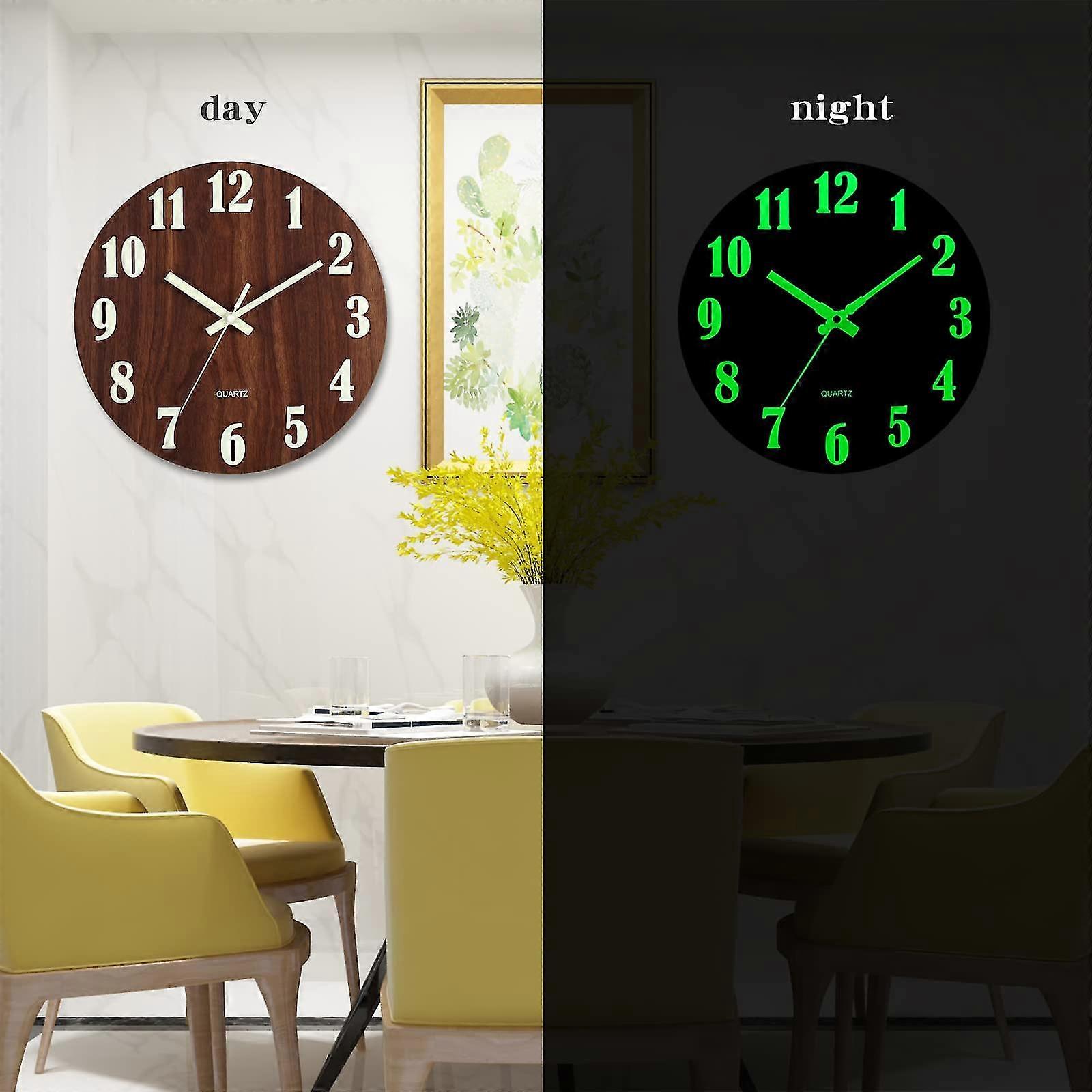 12 Inch Silent Luminous Wall Clock, Modern Battery Powered Luminous Clock, Quartz Clock Kitchen Wall Clock