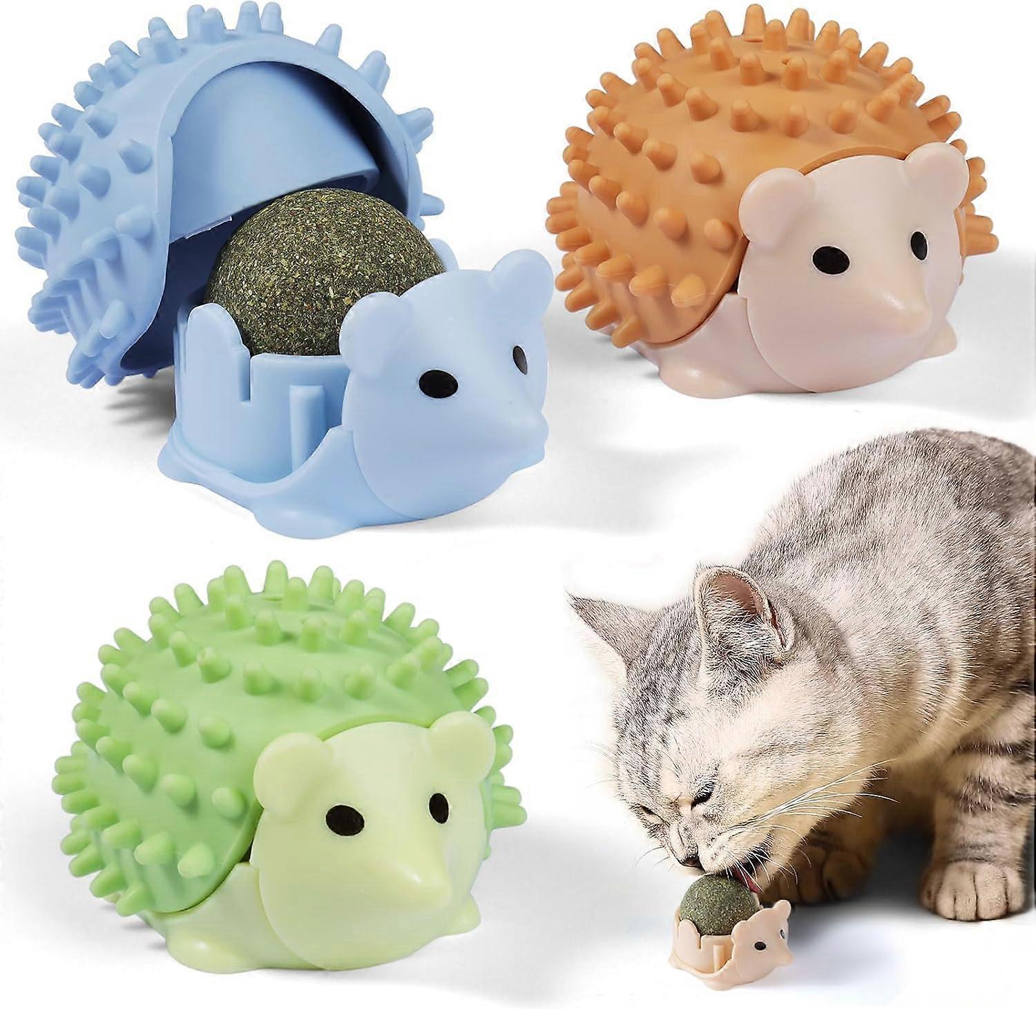 3pcs Lickable Catnip Ball, Wall Catnip Ball Toy for Indoor Catnip Ball, 360° Rotatable Cat Games with Self Grooming Brush for Cats